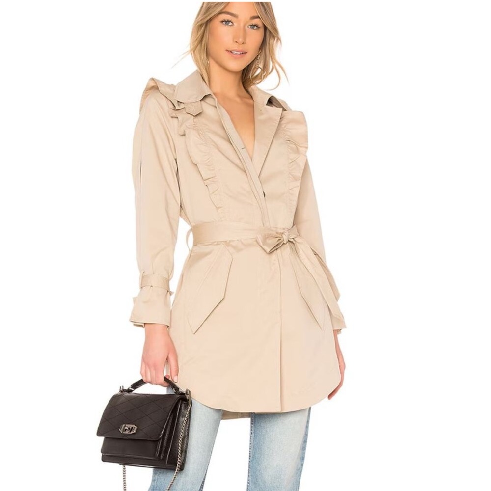 Sold out Joie x Revolve Gila Ruffle Trim Long Sleeve Women’s Trenchcoat small